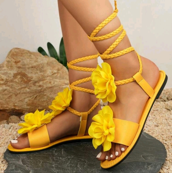 3D Floral Summer Women Roman Tie-Up Sandals - Picture 3 of 6